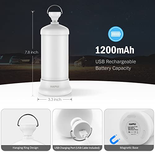 HAPILI Portable LED Camping Lantern Rechargeable Emergency Flashlight Multi-Functional Dimmable Table Lamp Color Changing Mood Lighting for Bedroom Night Light(White)