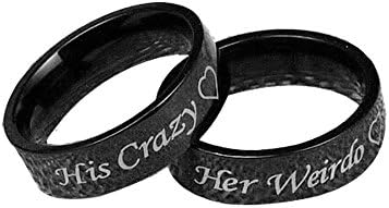 Couples Rings His or Hers Matching Set Titanium Wedding Engagement Bands comfort fit 8mm (Men, Black,Size 6)