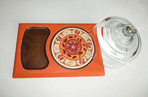 Up Cycled Vintage, Cheese Board, Orange, natural All Wood, Designer Ceramic Tile, Kitchen Decor, Table Decor, Wine and Cheese, Cheeses, Snacks, Dips, Spreads, Dining and Serving