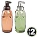 MetroDecor mDesign Glass Foaming Soap Dispenser Pump 2pc Bathroom Accessory Set - Green/Brushed, Sand/Bronze