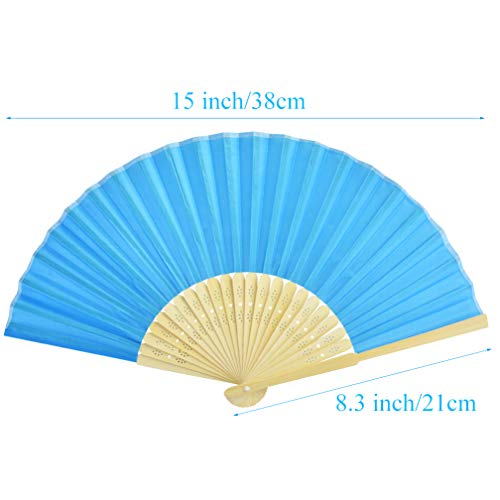 Bantoye 24 Pieces Silk Folding Fans, Handheld Fans with Bamboo Frames for Dancing Cosplay Wedding Party Props Decoration, 12 Assorted Colors