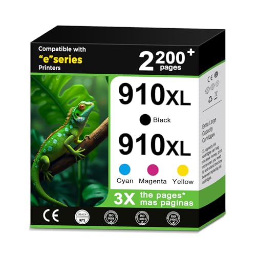 910XL Ink Cartridges High-Yield Replacement for HP 910 XL HP910 HP910XL Black Color Combo Pack for OfficeJet Pro 8015e 8025e 8028e 8010 8025 8020 8020e 8035 8028 8015 8022 Printer Cyan Magenta Yellow