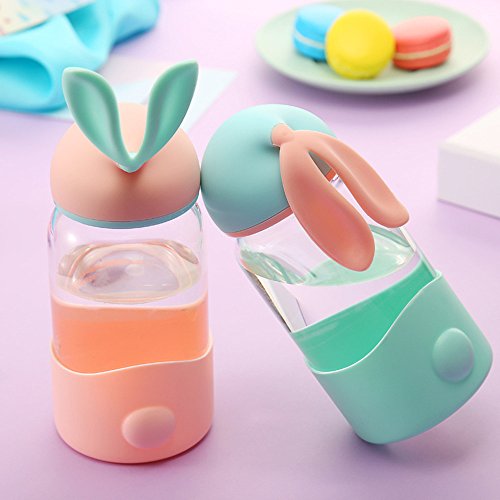 Connia Cute Rabbit Glass Cup Bottle Log Color Portable Creative Mini Hand Cup Bottle for Water