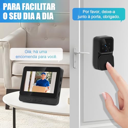 Wire Less Visual Intercom Campainha com Tela, Campainha Inteligente Sem Fio com Vídeo Porteiro, Camera Campainhas de Vídeo Doorbell, Campainha Visual Inteligente, Campainha de Vídeo Porteiro Sem Fio