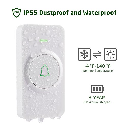 AVANTEK DW-12 Wireless Doorbell, Waterproof Door Chime Kit Operating at Over 1300 Feet with 52 Melodies, CD Quality Sound and LED Flash - Thumbnail 3