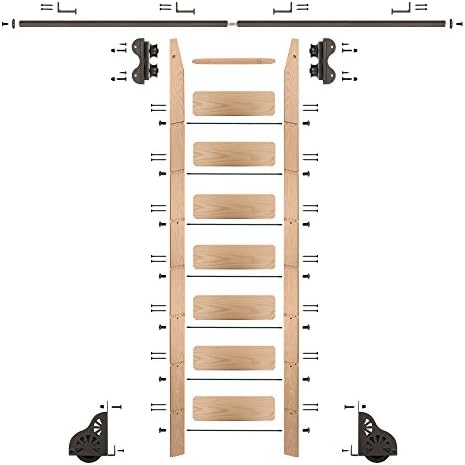 QG Rolling Ladder Kit with 8' Red Oak Ladder and 8' of Railing, Horizontal Brackets, Oil Rubbed Bronze