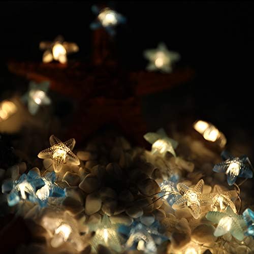 HuTools Beach Theme String Lights Starfish Under The Sea Decorations Fairy Lights 10Ft 30 LEDs Battery Powered for Bedroom Decor Beach Party Aquarium Fishing Net Decor