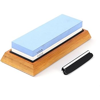 Premium Whetstone(White Corundum) 2 Sided Grit 1000/6000(Kitchen Blade Sharpening Stone with Slip-Resistant Silicone Base)|Best Knife Sharpener|Nonslip Bamboo Base & Angle Guide