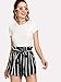 SweatyRocks Women's Casual Elastic Waist Striped Summer Beach Shorts with Pockets Black S