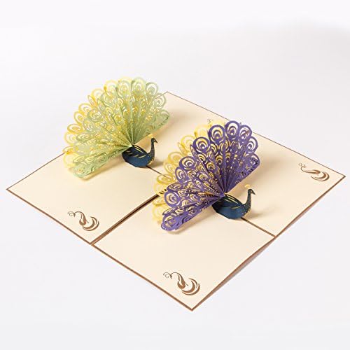 Sepwedd Set of 2 Happy Birthday Pop-Up Peacock Cards for Wife Husband Kids Halloween Thanksgiving Card and Envelopes Handmade Laser Cut Anniversary Wedding Graduation Cards