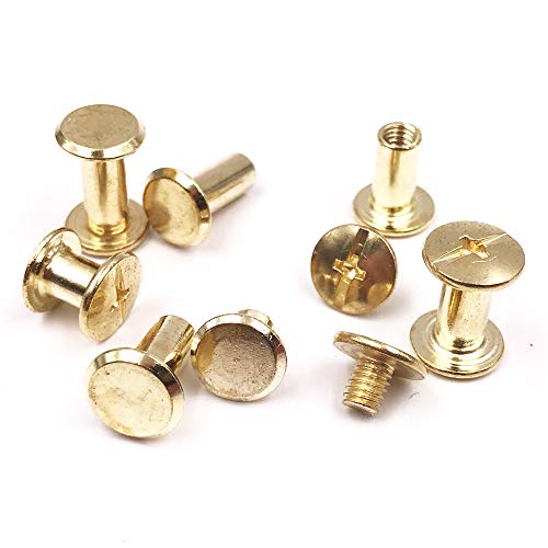 Seloky 75 Sets Gold Chicago Screws Assorted Kit 1/4 3/8 1/2 Inches Screw Posts Metal Accessories Nail Rivet Chicago Button for DIY Leather Decoration Bookbinding Round Flat Head Stud Screw