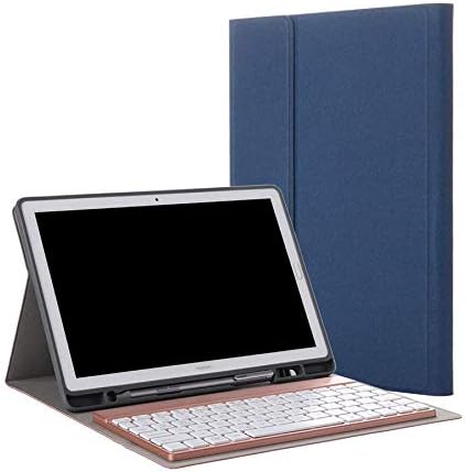 Gaurdeen Keyboard Case for Huawei Mediapad M5/ M5 Pro 10.8 inch, Premium PU Leather Folio Stand Cover with 7 Color LED Backlit Removable Wireless Bluetooth Keyboard, built-in pencil holder (Dark Blue)