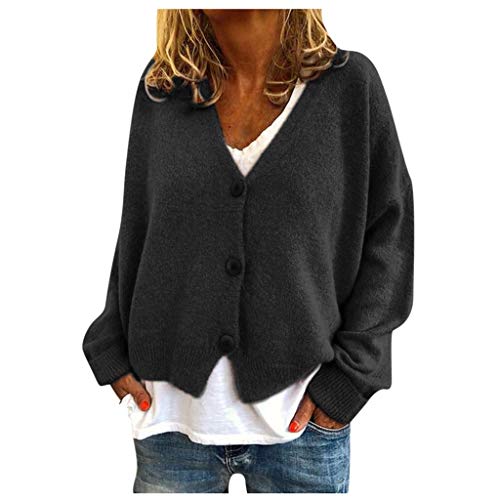 Open Front Cardigan Outwear,CrazyloverWomen's Loose Solid Color Sweater Blouses Long Sleeve Soft Chunky Knit Sweater Black