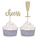 Pack of 24 Gold Glitter Cheers and Champagne Glasses Cupcake Toppers for Baby Shower Wedding Engagement Celerating Party Decorations