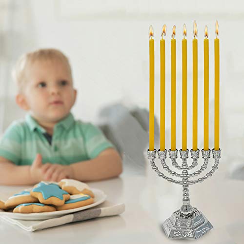 Votprof Small 7 Branch Gold Menorah + 45 Pure Beeswax Candles, 100% Beeswax, Natural Honey Scent, Dripless, Smokeless, Natural Cotton Wick, Modern Menorah - Thumbnail 4