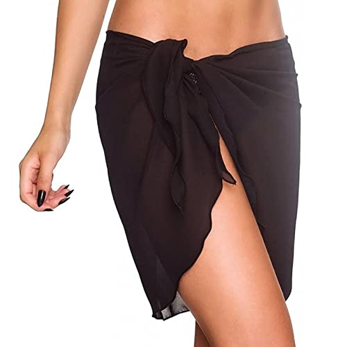 Sorandy 2 Pieces Women's Short Sarongs Swimsuit Coverups, Beach Wrap Sheer Bikini Wraps Short Skirt Chiffon Scarf for Swimwear Vacation, Universal Size, White and Black