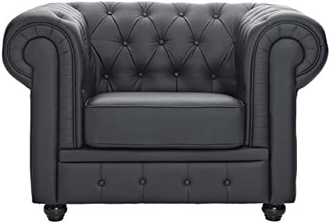 Madison Home Classic Scroll Arm Tufted Boned Leather Chesterfield Accent Chair Black