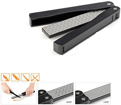 KangTeer Portable Knife Sharpening Stone 400/600 Grit Double Sided Handheld Whetstone Diamond Sharpener Suit for Outdoor Kitchen Garden Knives