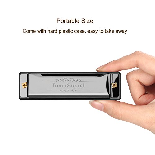 Harmonica, InnerSound Standard Diatonic Harmonica 10 Holes Blues Harp with Case, Key of C, for Blues Rock Country Folk Jazz, Black - Thumbnail 5