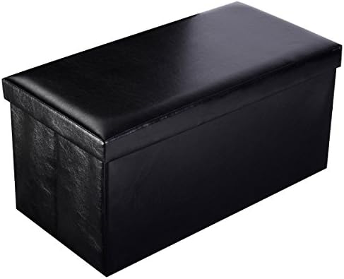 Folding Cuboid Faux Leather Ottoman Pouffe Storage Box Lounge Seat Footstools - Simple Cuboid Faux Leather Folding Ottoman Pouffe Storage Box - Brand New And Good Quality (Black)
