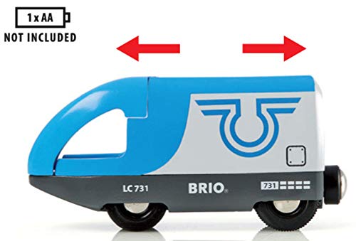 Blauer Reisezug (Batterielok) - Eisenbahnzubehör Holzeisenbahn, Spielzeug ab 3 Jahre – Bild 6