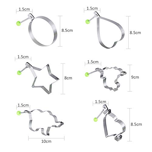 Egg Ring Pancake Mold 10 PCS Set ZOCONE DIY Creative Stainless Steel Cooking Mold Omelette Mold Set Non-Stick Hot Kitchen Cooking Omelette Model Egg Pancakes,with 2 Piece High Temperature Baking Barbe