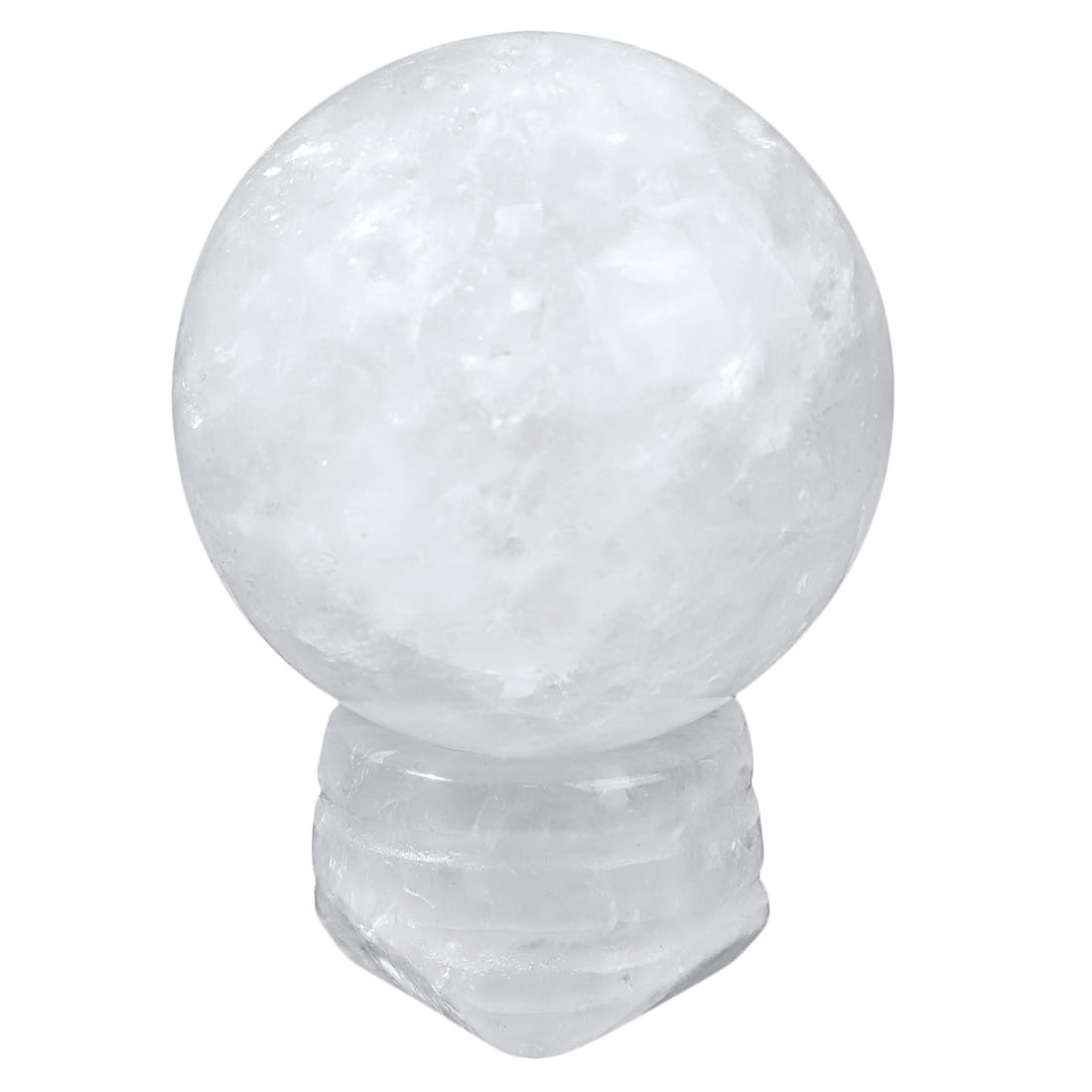 Nupuyai Rock Crystal Ball Stone with Stand for Reiki Chakra Healing, Carved Polished Sphere Stone Spiritual Ornament Home Office Decor