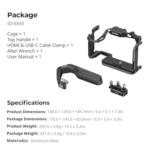 SMALLRIG Protective Cage Kit for Panasonic S1R II/S1 II/S1 IIE, with Top Handle and Cable Clip, QR Plate for Arca-Swiss and Cold Shoe - 5503