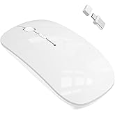 Bluetooth Wireless Mouse for MacBook Air Mac Pro Laptop Computer iPad Pad PC Laser Optical Rechargeable Mini Slim Silent Mouse Widely Used Desktop Hp iMac (White)