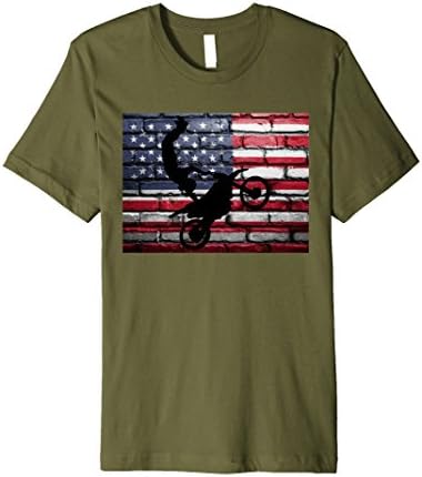 Mens American Flag Dirtbike Motocross Motorcycle Vintage T-Shirt Small Olive
