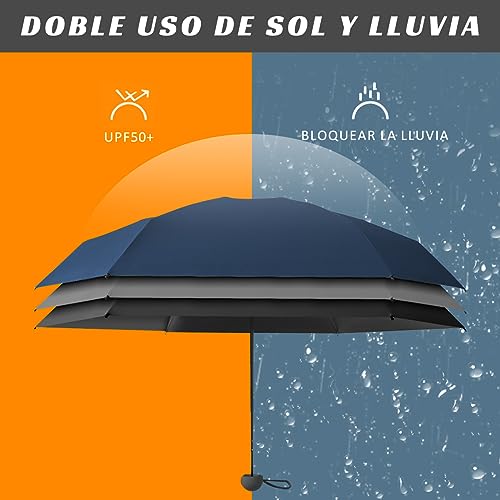MXCOCO Paraguas de Bolsillo para Lluvia y Sol, Mini Sombrilla Plegable con Protección UV, Resistente al Viento y Lluvia, Ligero y Portátil con Estuche para Llevarlo Diario en Bolsa o Mochila