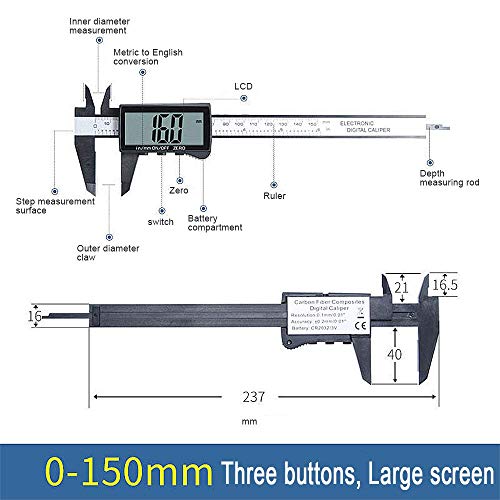 Digital Vernier CaliperElectronic Calipers 6 inch/150 mm, Inch/Metric Conversion Ruler for 3D