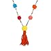 LUREME Women's Bohemian Handmade Colorful Pom Pom Long Beaded Chain Tassel Necklace (nl005629)
