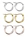 Jstyle 3 Pairs Stainless Steel Hoop Earrings Set for Women Mens Black Silver Gold Small Hoop Earring, Lightweight Click-Top Hoops Piercing 10-20MM