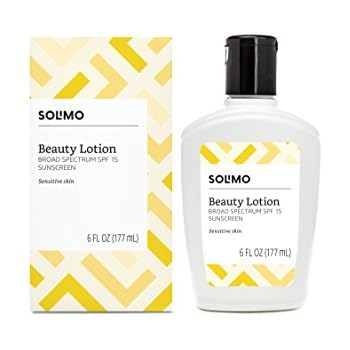 Amazon Brand - Solimo Beauty Lotion for Sensitive Skin, Broad Spectrum SPF 15 Sunscreen, 6 Fluid Ounce