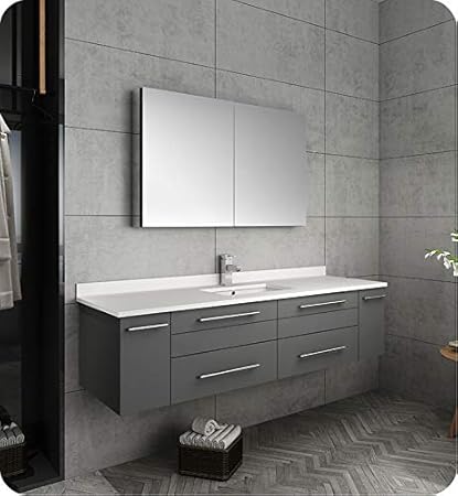 Fresca Lucera 60 Gray Wall Hung Single Undermount Sink Modern Bathroom Vanity W Medicine Cabinet Amazon Com
