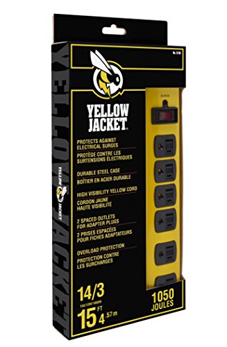 Yellow Jacket 5138N Metal Surge Protector Strip, 15-Foot Cord, 6-Outlet