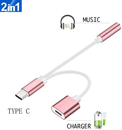 2 in 1 USB-C to 3.5mm Audio Adapter, ADABUNNY 2 in 1 USB Type C Cable Fast Charge to 3.5mm Audio Jack Headphone Adapter Converter Supports Audio and Charging for Motorola MotoZ, Letv Le Pro 3