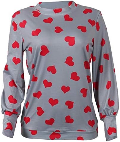 EKU Women's Valentines Blouse Long Sleeve Heart Prints Pullover Tshirt Sweatshirt Tops