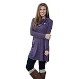 MIXMAX Women Lapel Neck Long Sleeve Loose Dress Sides Slit Shirt Dress (Small, Purple)