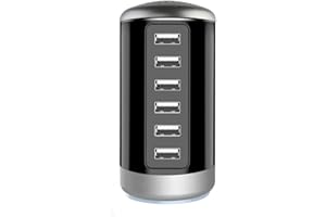 WYNESS USB Charger 6-Port Desktop USB Charging Station with Smart Identification Technology Compatible with iPhone 15/14/13pro Max 12/12 Mini/12Pro/12 Pro Max/11,Tablets, Smartphones (Black)