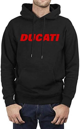 Mens Black Hooded Ducati-Moto-Logo- Sweatshirt Winter Kangaroo Pocket Wool Warm Pullover Designer Hoodie