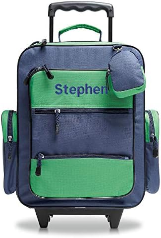 Personalised Rolling Baggage for Children – Navy & Inexperienced Design, 5” x 12″ x 20″H, By Lillian Vernon