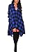 olrain Womens Plaids V Neck Long Sleeve Irregular Hem Casual Shirt Dress Large Blue