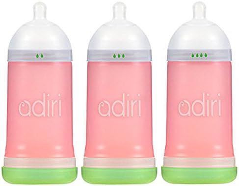 3 Pack Adiri NxGen Nurser Slow, Medium &amp; Fast Flow 9.5 oz Baby Bottles (Pink)