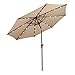 Giantex Patio Umbrella with Lights and 8 Ribs, Market Steel Tilt with Crank, 10ft Outdoor Umbrella for Garden Deck Backyard Pool, Beige