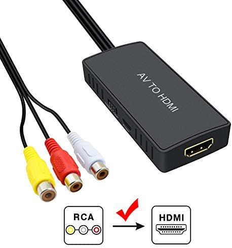 RCA to HDMI Converter, AV to HDMI, Composite to HDMI Video Audio Converter Adapter Supporting PAL/NTSC for PS1 PS2 PS3 Xbox STB VHS VCR (RCA to HDMI Converter)