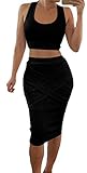 Handu Women's Patch Sleeveless Bandage Halter Strap 2 Piece Set Dress