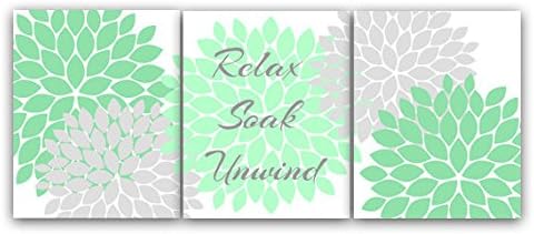 Relax Soak Unwind - Mint, Green and Gray Bathroom Decor, Modern Bathroom Art, Set of 3 Bath Art Prints - BATH19