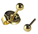 SHORT POST Baby Studs Gold 3mm Round Ball Ear Piercing Earrings Studex System 75 Hypoallergenic